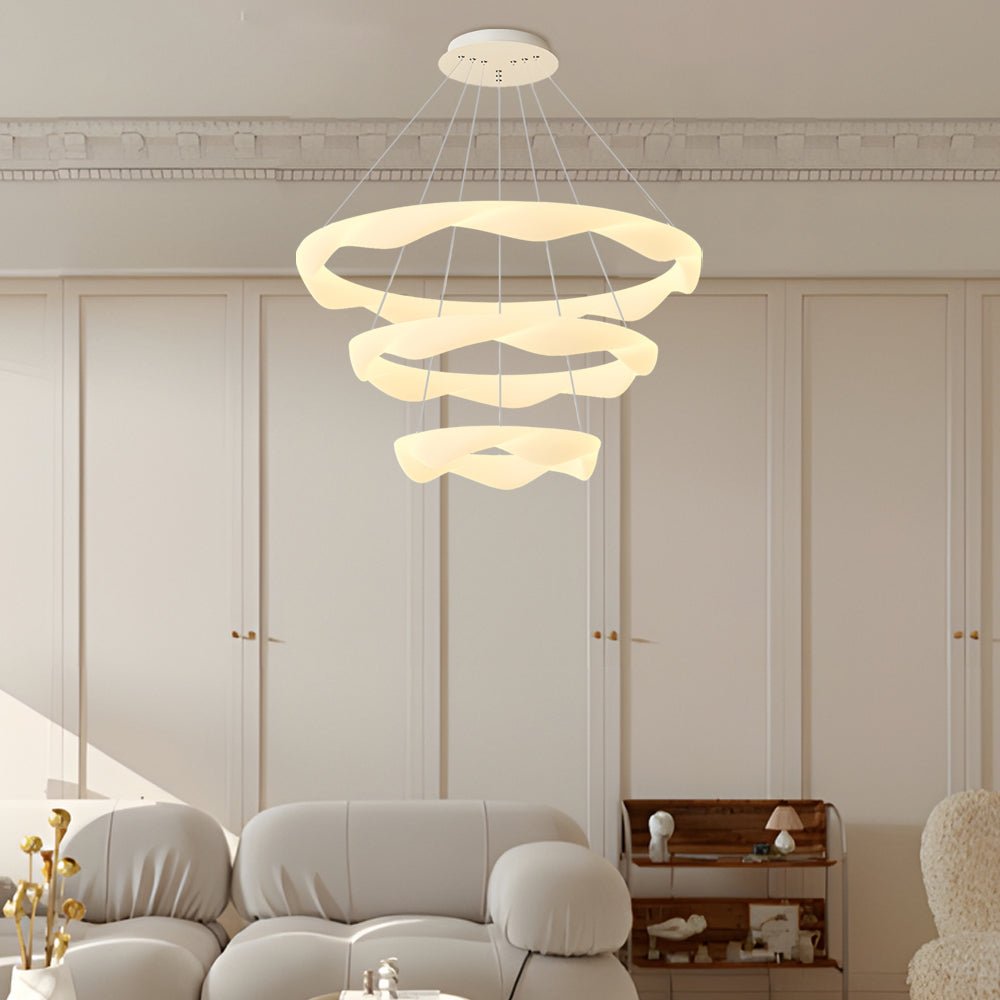 WINTHROPE DIMENSIONAL CREAM CHANDELIER WITH TRIPLE LIGHTING MODES