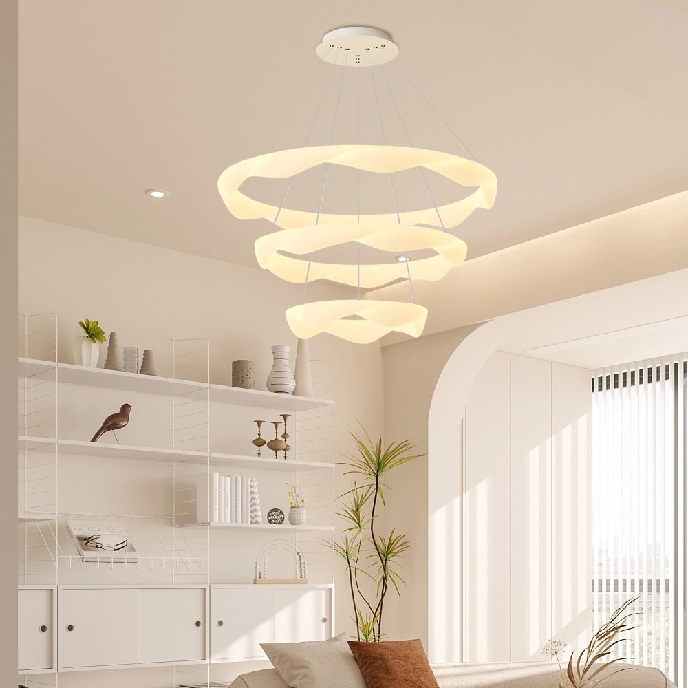 WINTHROPE DIMENSIONAL CREAM CHANDELIER WITH TRIPLE LIGHTING MODES