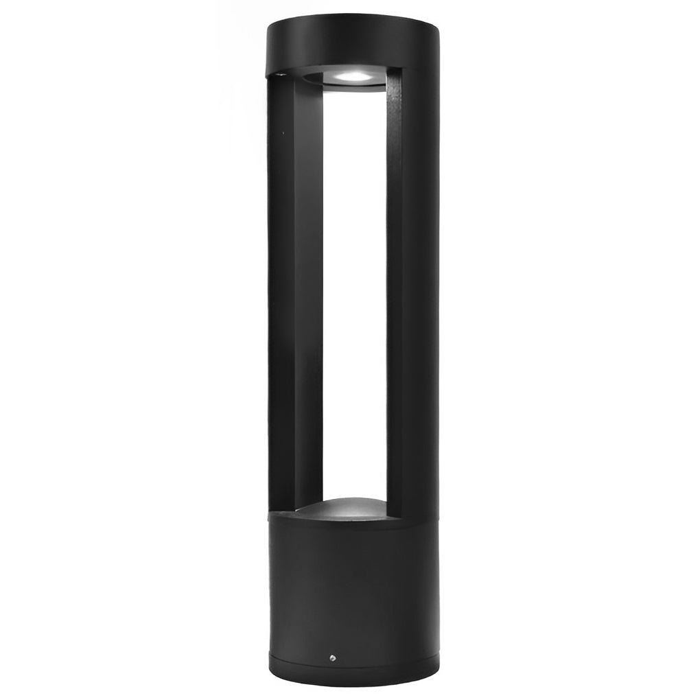 WINTHORPE AQUA GUARDIAN OUTDOOR BOLLARD LANTERN, HOLLOW CYLINDRICAL BLACK DESIGN FOR STYLISH EXTERIOR ILLUMINATION