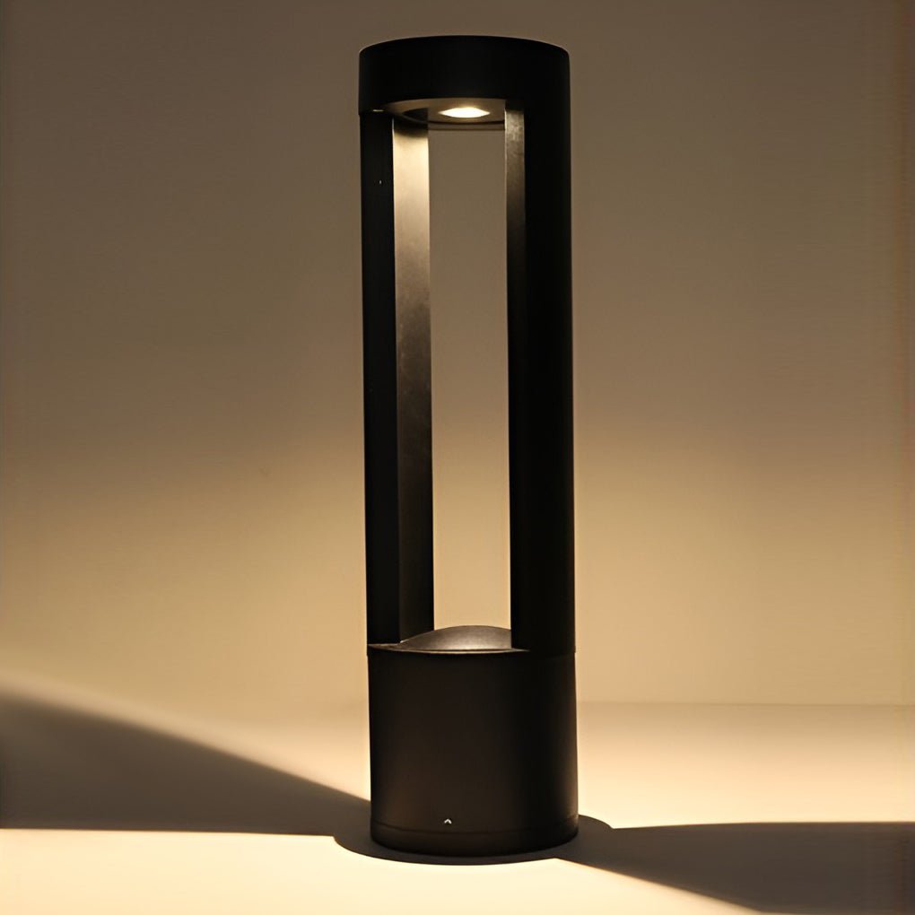 WINTHORPE AQUA GUARDIAN OUTDOOR BOLLARD LANTERN, HOLLOW CYLINDRICAL BLACK DESIGN FOR STYLISH EXTERIOR ILLUMINATION