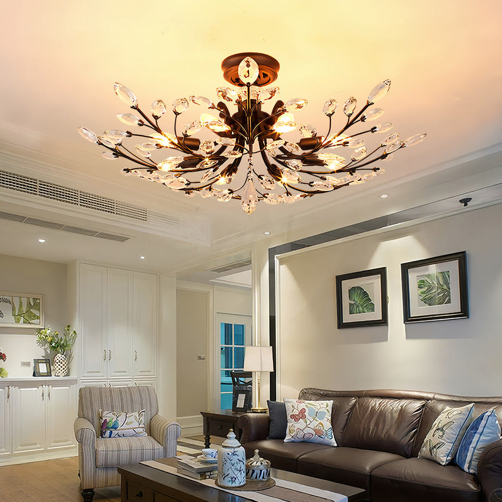 WILLOUGHBY CRYSTAL LEAF FLUSH MOUNT LIGHTING"
2. "HARTFORD GLASS CANOPY CHANDELIER"
3. "MONTCLAIR SEMI-FLUSH CRYSTAL GLOW LIGHT"
4. "PENNINGTON FOLIAGE INSPIRATION CEILING LAMP"
5. "CAVENDISH ARTISAN CRYSTAL FLUSH LIGHT"
6. "ASHFORD NATURAL LEAF CEILING I