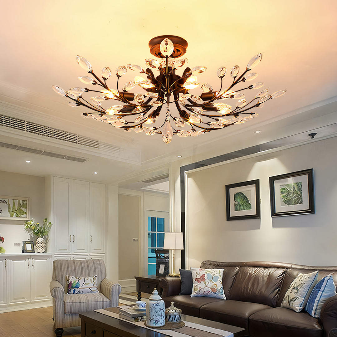 WILLOUGHBY CRYSTAL LEAF FLUSH MOUNT LIGHTING"
2. "HARTFORD GLASS CANOPY CHANDELIER"
3. "MONTCLAIR SEMI-FLUSH CRYSTAL GLOW LIGHT"
4. "PENNINGTON FOLIAGE INSPIRATION CEILING LAMP"
5. "CAVENDISH ARTISAN CRYSTAL FLUSH LIGHT"
6. "ASHFORD NATURAL LEAF CEILING I
