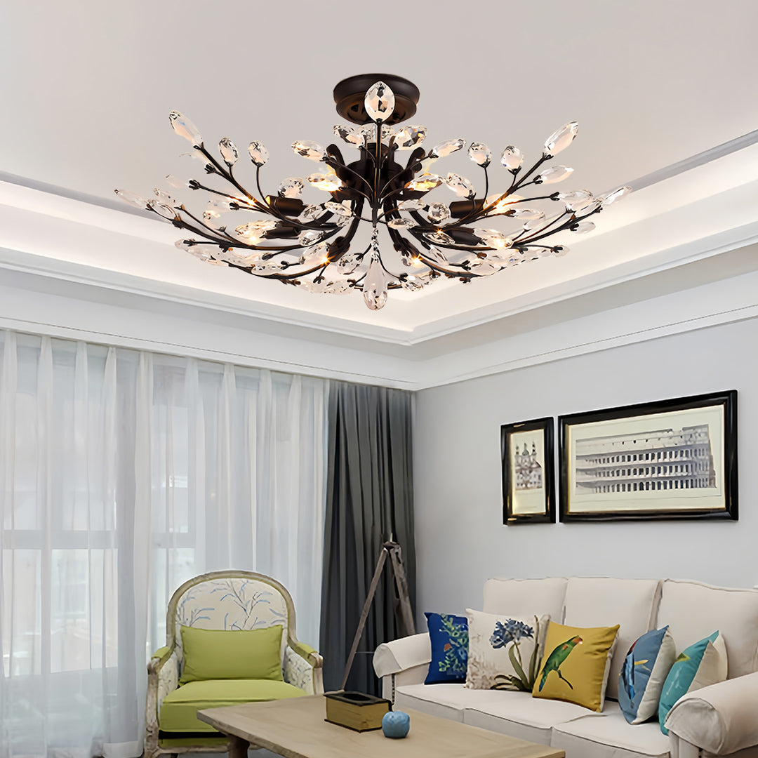 WILLOUGHBY CRYSTAL LEAF FLUSH MOUNT LIGHTING"
2. "HARTFORD GLASS CANOPY CHANDELIER"
3. "MONTCLAIR SEMI-FLUSH CRYSTAL GLOW LIGHT"
4. "PENNINGTON FOLIAGE INSPIRATION CEILING LAMP"
5. "CAVENDISH ARTISAN CRYSTAL FLUSH LIGHT"
6. "ASHFORD NATURAL LEAF CEILING I