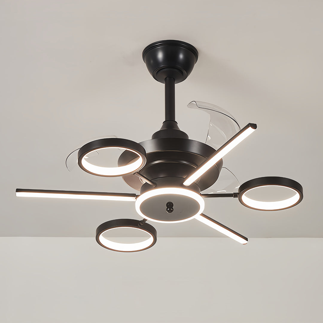RAVENHALL TRIPLE-BLADE CEILING FAN WITH ILLUMINATED ACCENTS IN FRENCH VINTAGE BLACK IRON