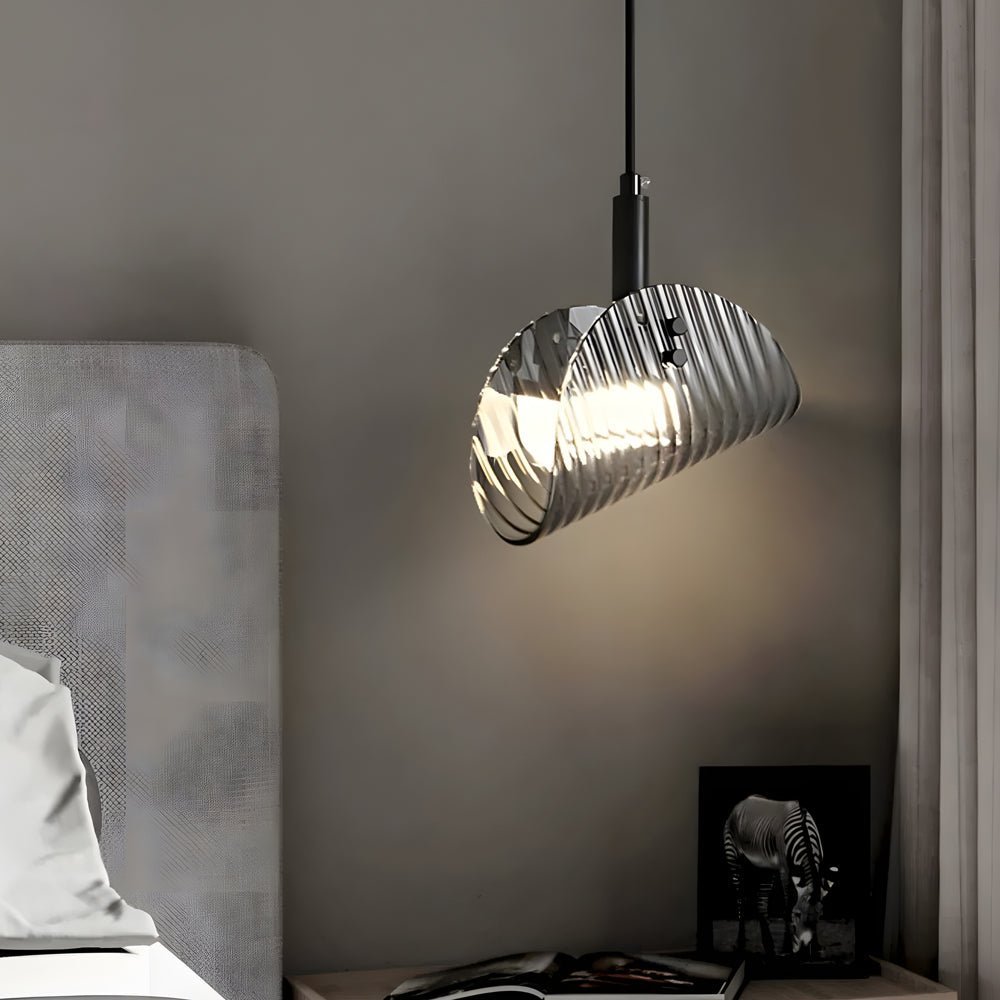 WINTERBOURNE SMOKY GLASS CURVED PENDANT LIGHT WITH DIMMABLE FEATURE