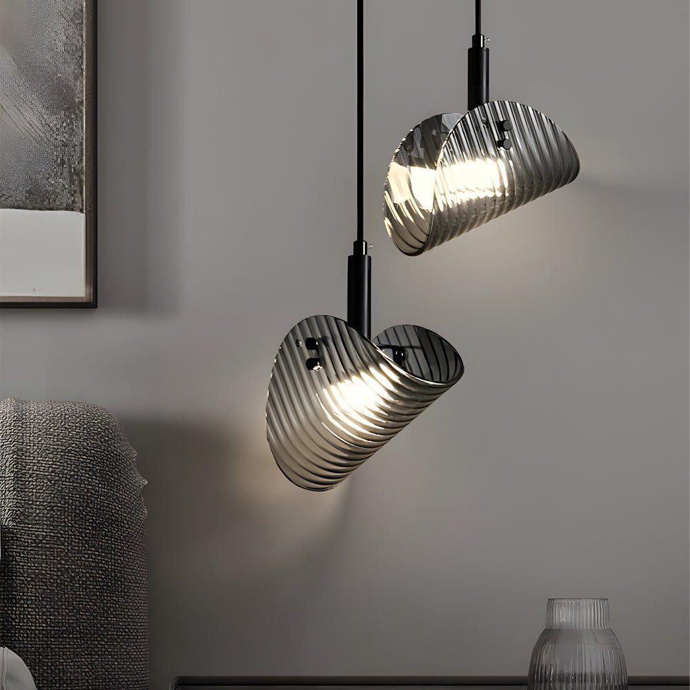 WINTERBOURNE SMOKY GLASS CURVED PENDANT LIGHT WITH DIMMABLE FEATURE