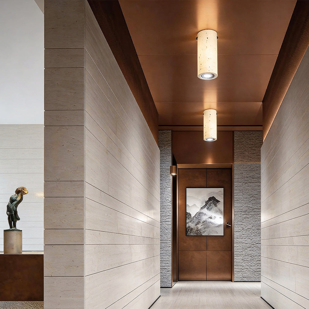 WINTHORPE YELLOW TRAVERTINE TUBE SUSPENSION LIGHT
