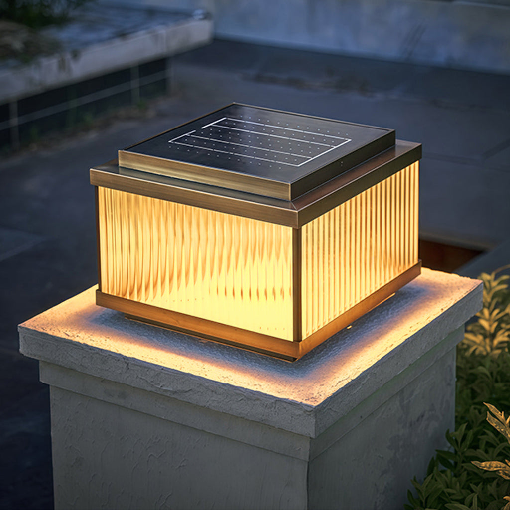 BRAMBLETON SQUARE COPPER OUTDOOR LANTERN WITH RIBBED GLASS