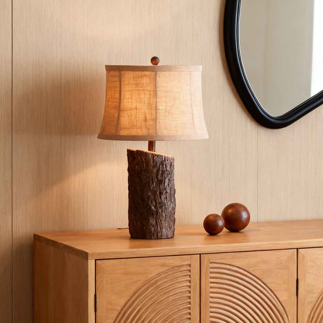RAVENWOOD NIGHTSTAND LAMP WITH TEXTURED BARK SHADE