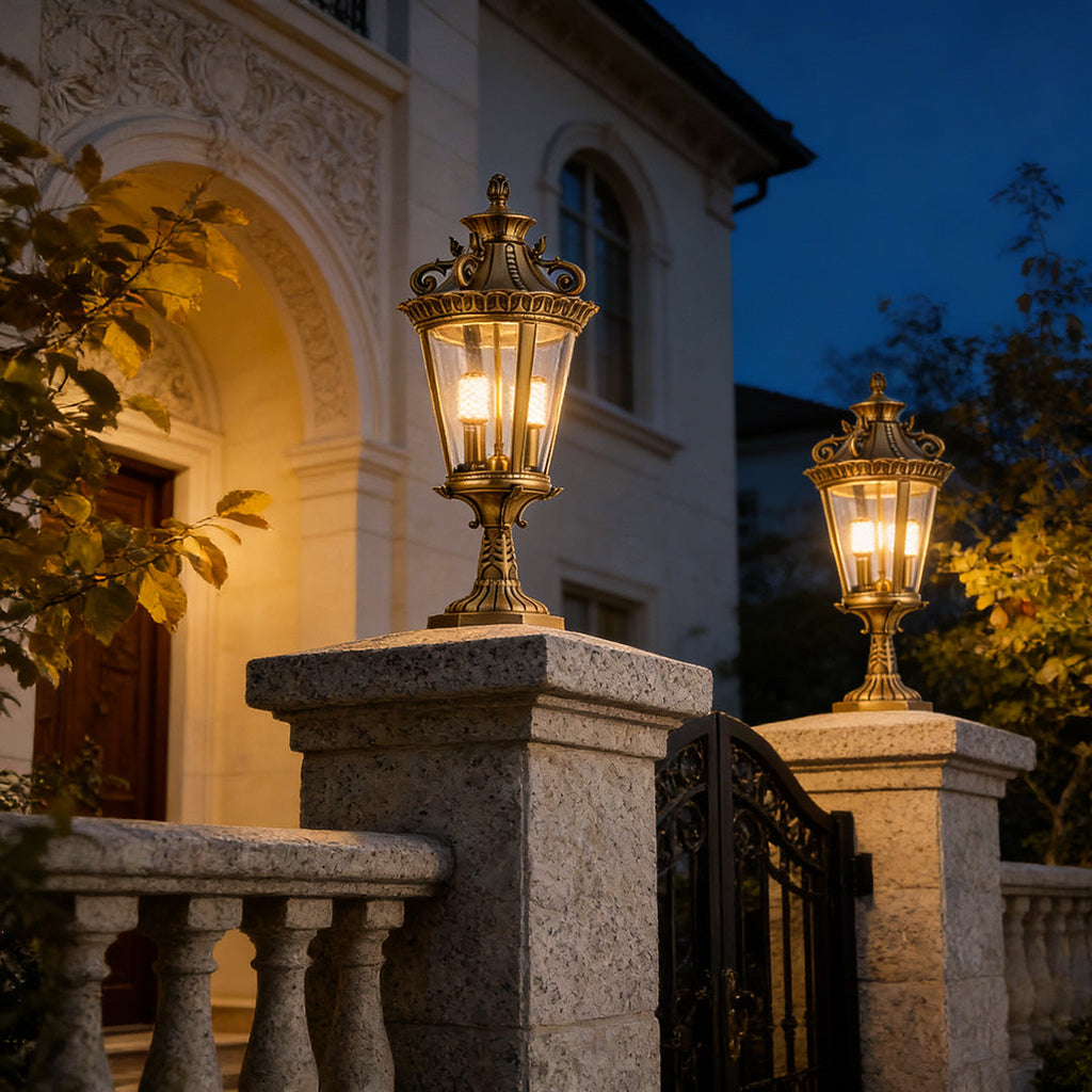 WINDSOR GLASS COLUMN OUTDOOR LIGHTING, WEATHERPROOF FENCE LANTERN