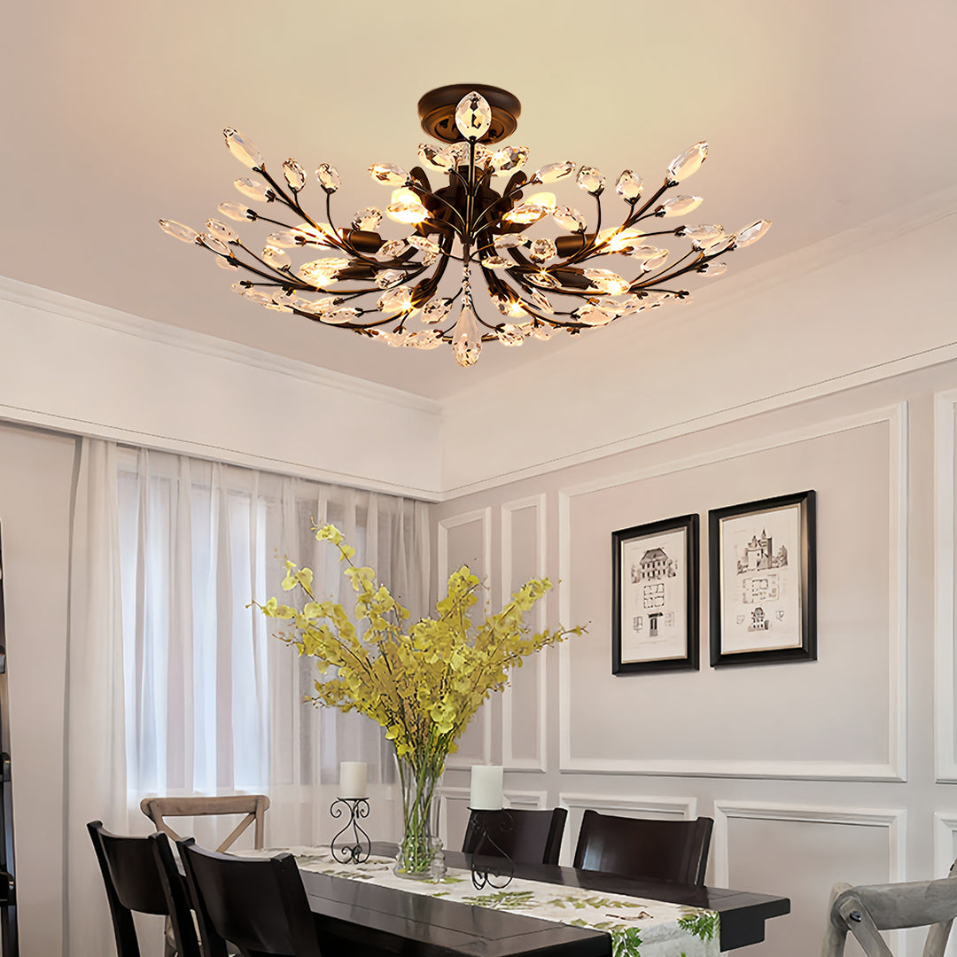 WILLOUGHBY CRYSTAL LEAF FLUSH MOUNT LIGHTING"
2. "HARTFORD GLASS CANOPY CHANDELIER"
3. "MONTCLAIR SEMI-FLUSH CRYSTAL GLOW LIGHT"
4. "PENNINGTON FOLIAGE INSPIRATION CEILING LAMP"
5. "CAVENDISH ARTISAN CRYSTAL FLUSH LIGHT"
6. "ASHFORD NATURAL LEAF CEILING I