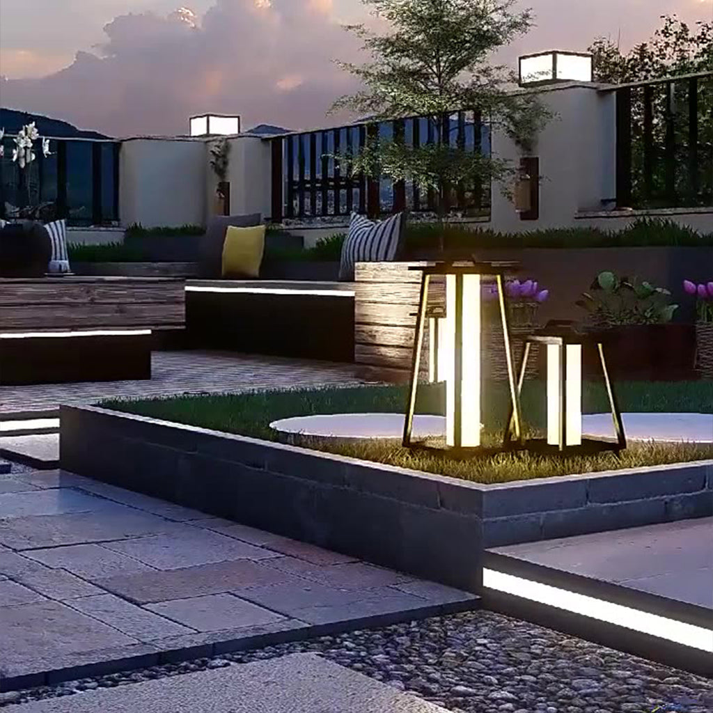 RAVENSCROFT WEATHERPROOF TAPERED IRON GARDEN LANTERNS WITH JAPANESE INSPIRATION AND LED ILLUMINATION