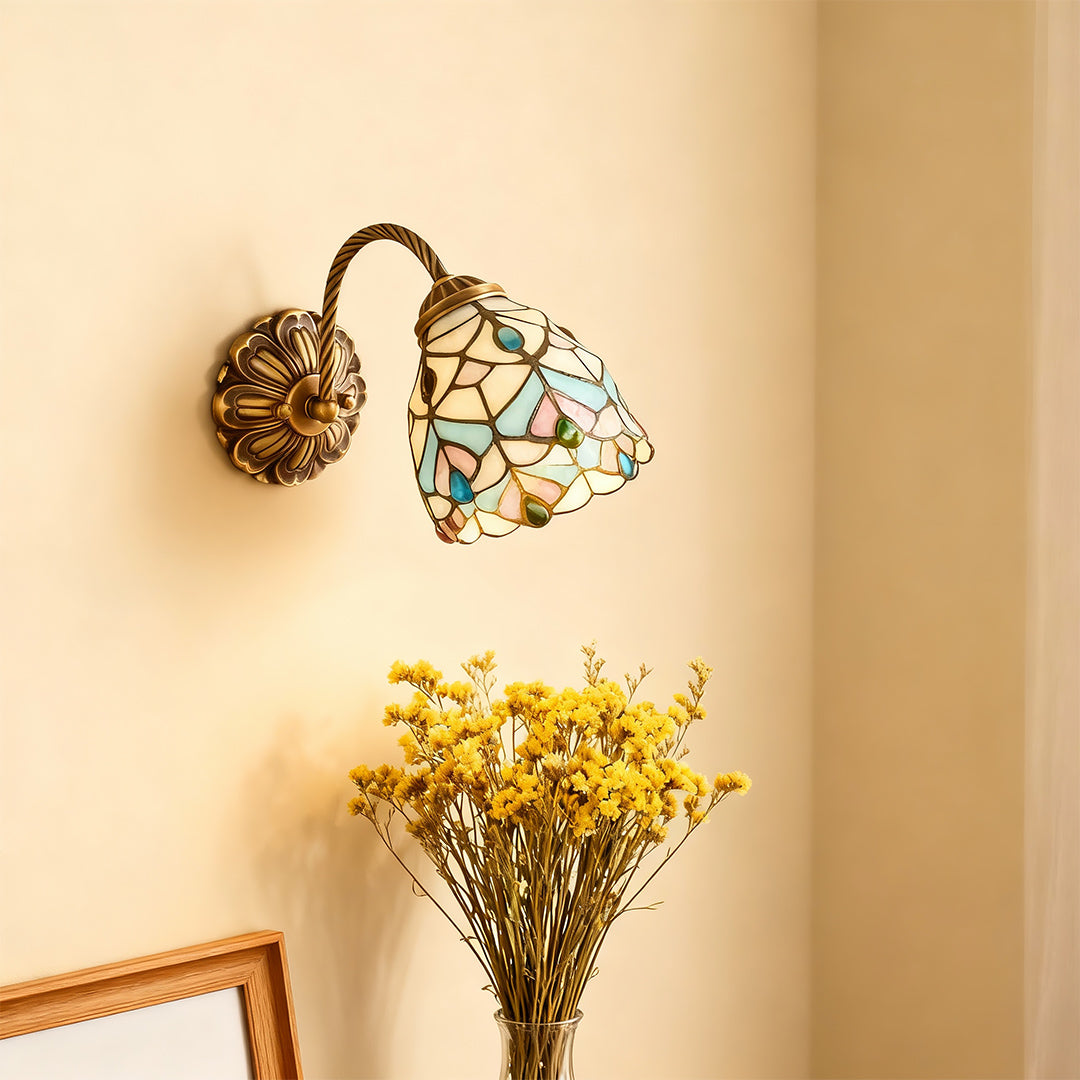 WINTERBORNE RUSTIC STAINED GLASS WALL LANTERN