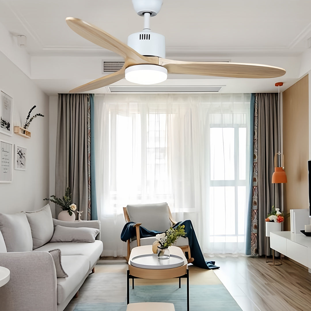 WINTERBOURNE WOODEN FLUSH MOUNT CEILING FAN WITH LIGHT AND SILENT DC MOTOR