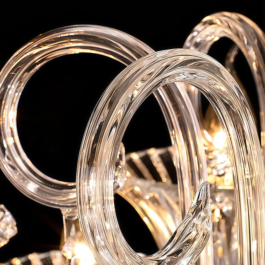 1. **LAVENDULA CRYSTAL SPIRAL CHANDELIER** - A stunning cascade of hand-blown glass in soft lavender hues, designed to illuminate spaces with a graceful twist.

2. **WILLOWSHIRE ARTISAN GLASS CEILING LANTERN** - A captivating blend of intricate glasswork