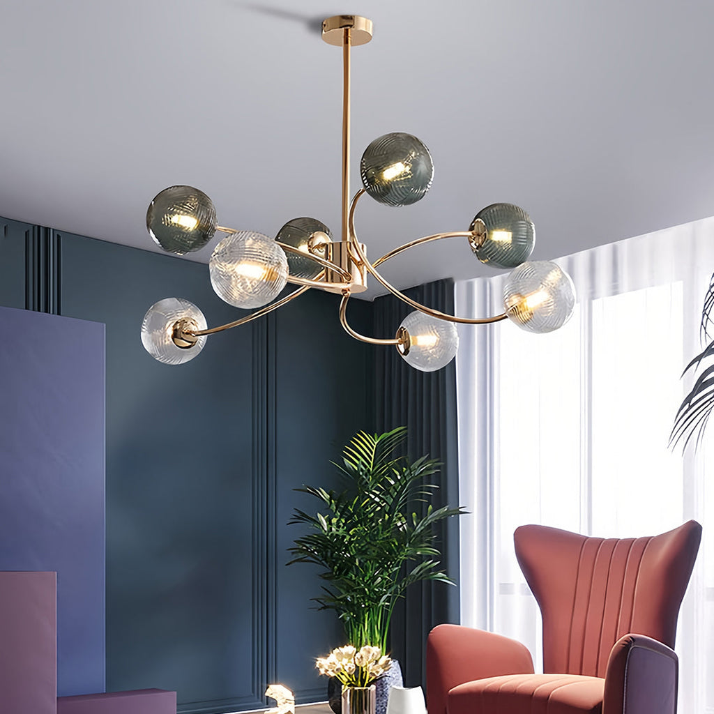 WINTHORPE SIX-BULB GLASS CEILING LANTERN WITH GOLD ACCENTS