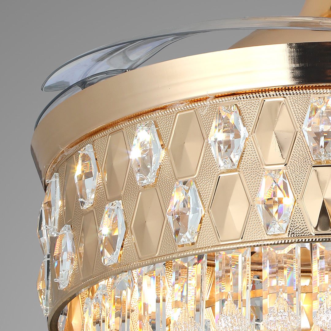 CHARLESTON CRYSTAL FROSTED CEILING FAN WITH GOLD IRON FRAME