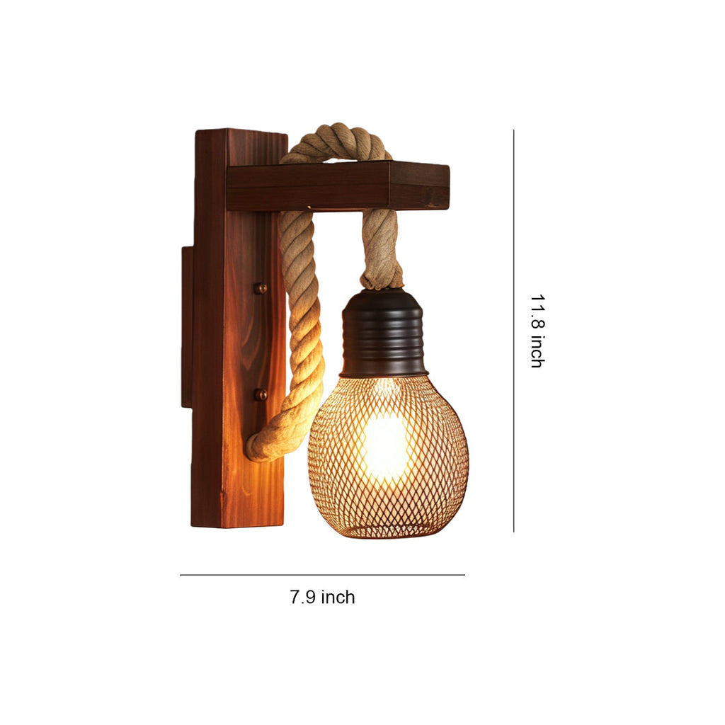 RAVENWOOD RUSTIC IRON AND HEMP ROPE WALL LANTERN