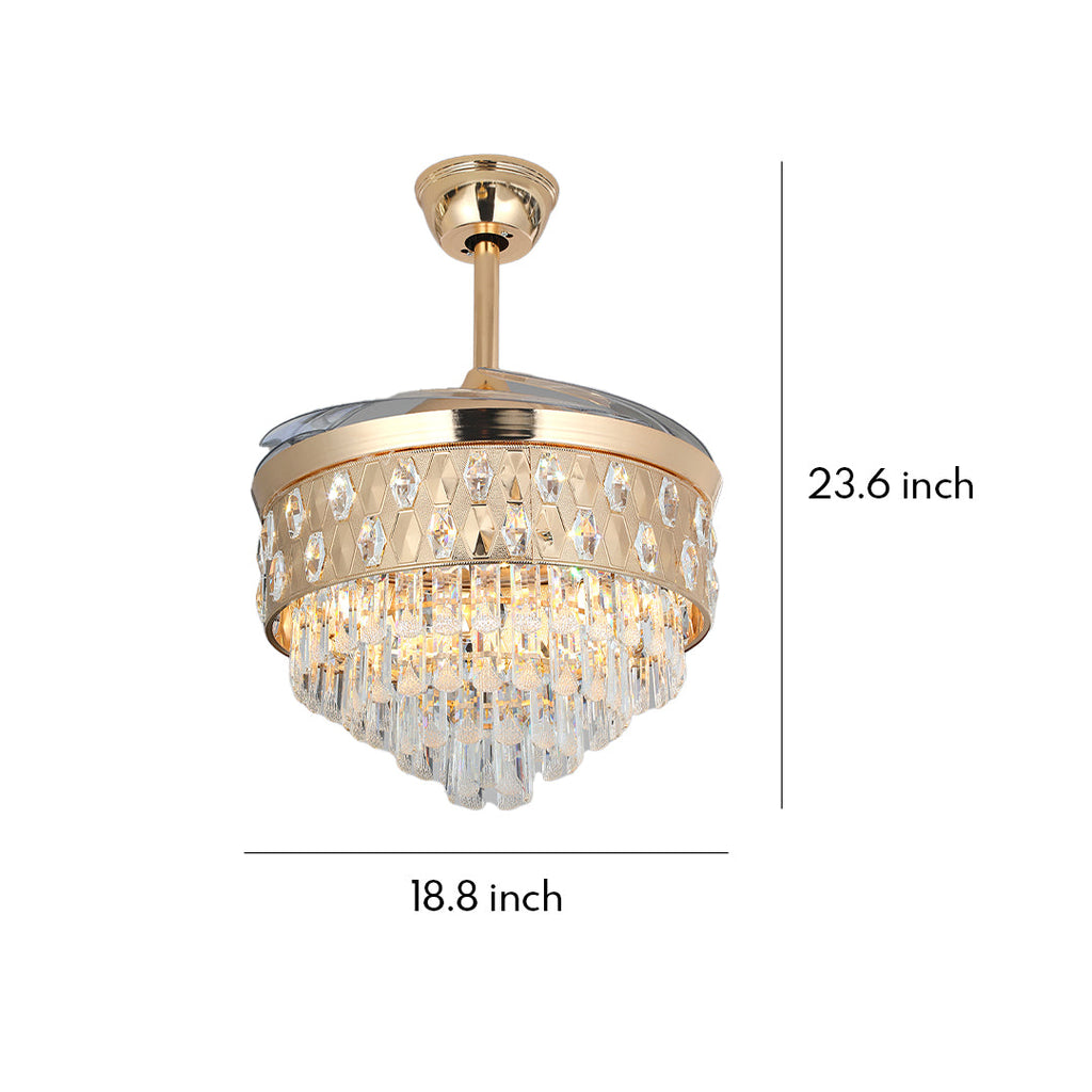 CHARLESTON CRYSTAL FROSTED CEILING FAN WITH GOLD IRON FRAME
