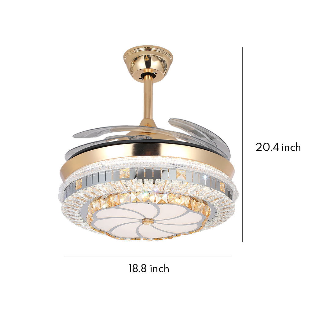 WINDSOR CRYSTAL-ENCRUSTED CEILING FAN WITH INVISIBLE LIGHTING AND FOUR BLADES