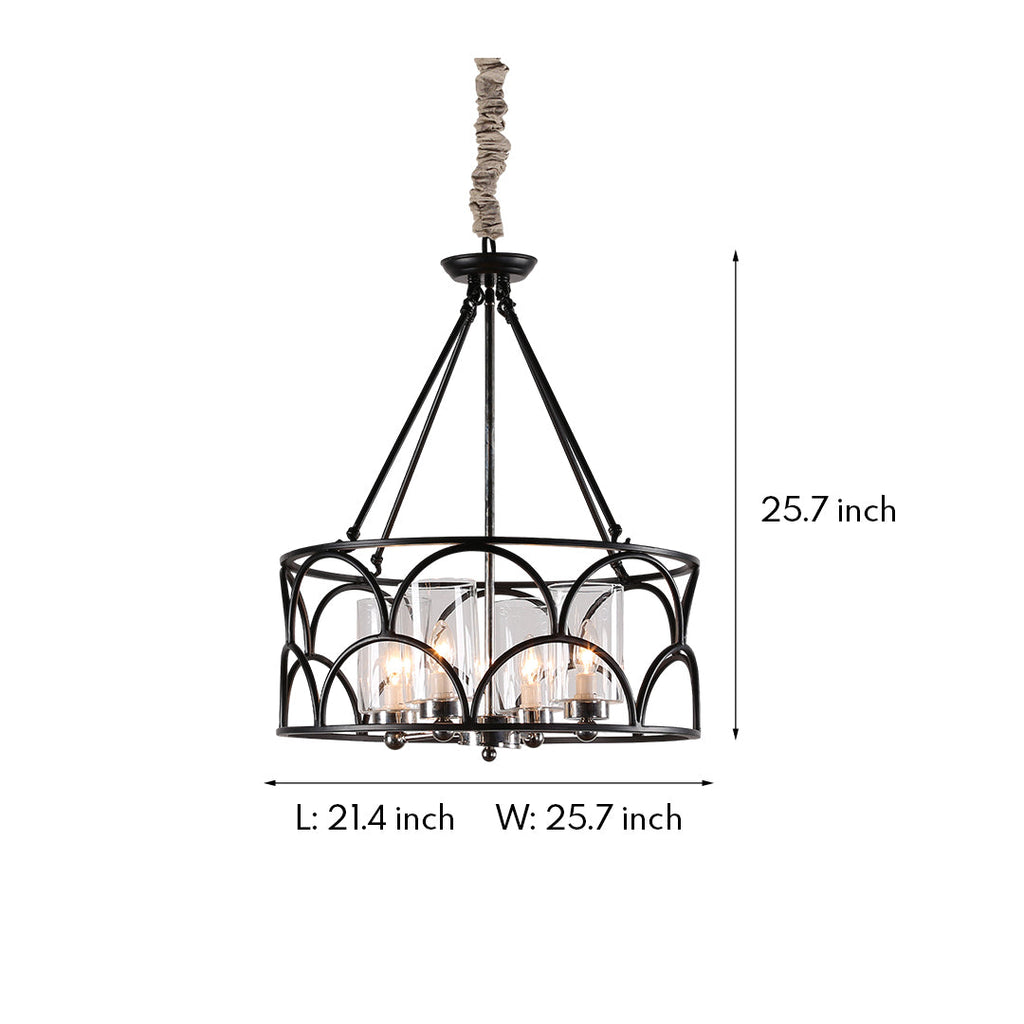 WINTHROP VINTAGE BLACK METAL AND GLASS CEILING CHANDELIER