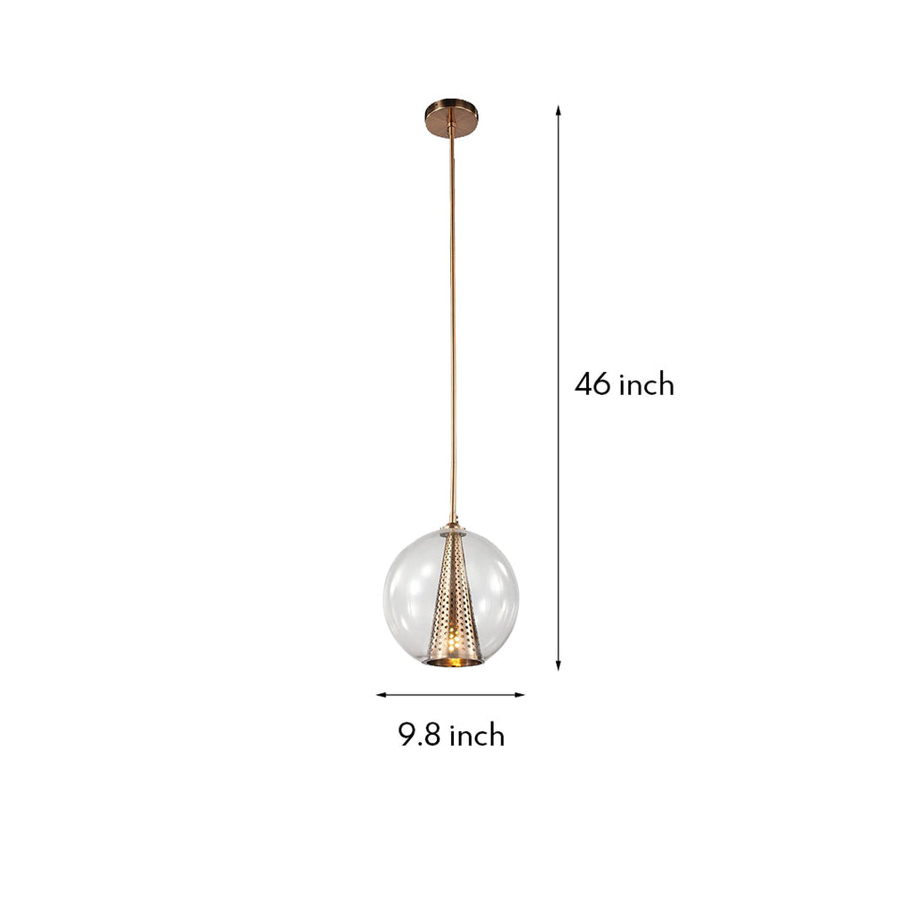 WINDSOR PERFORATED METAL CONE AND GLASS ORB PENDANT LIGHT