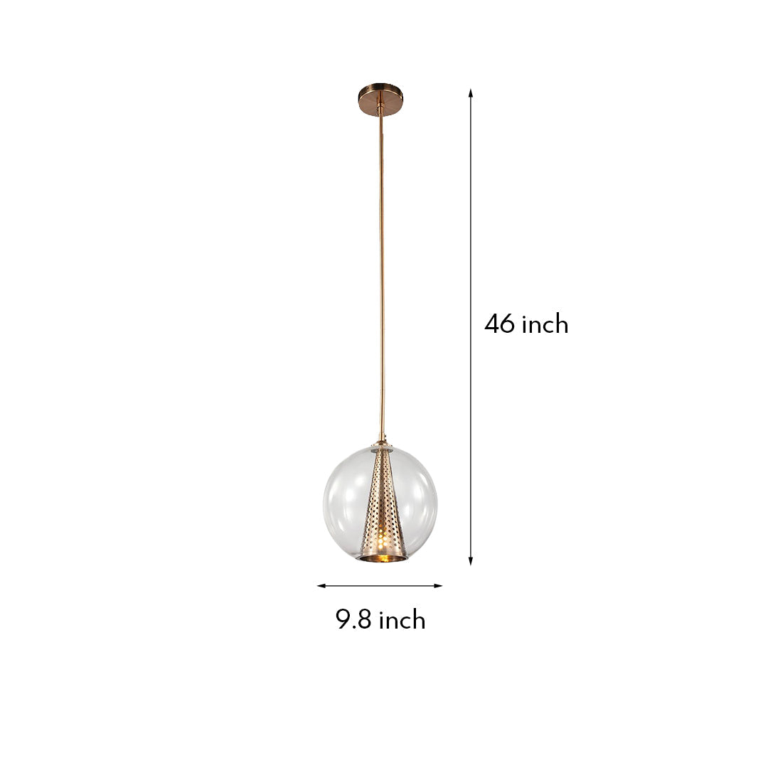 WINDSOR PERFORATED METAL CONE AND GLASS ORB PENDANT LIGHT