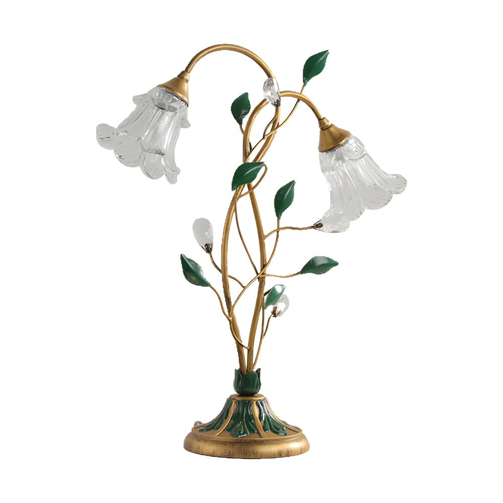 WINTERBOURNE DUAL-LIGHT FLORAL DESK LAMP WITH DIMMABLE GLASS AND LEAF DECOR