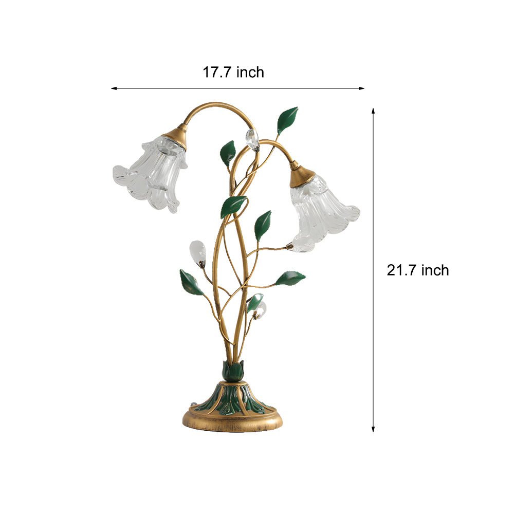 WINTERBOURNE DUAL-LIGHT FLORAL DESK LAMP WITH DIMMABLE GLASS AND LEAF DECOR