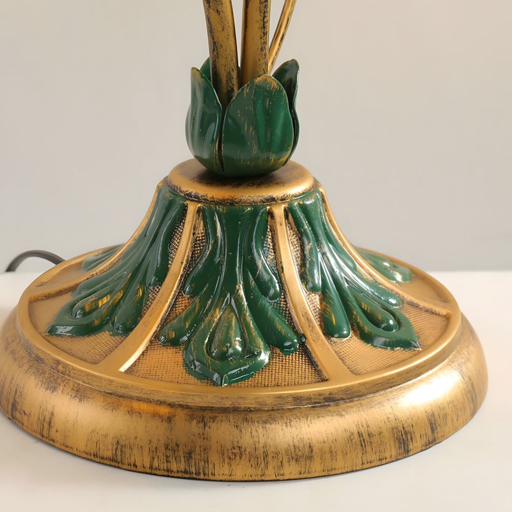 WINTERBOURNE DUAL-LIGHT FLORAL DESK LAMP WITH DIMMABLE GLASS AND LEAF DECOR