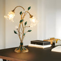 WINTERBOURNE DUAL-LIGHT FLORAL DESK LAMP WITH DIMMABLE GLASS AND LEAF DECOR