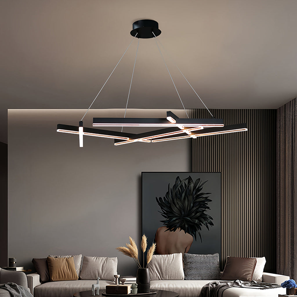 RAVENSCROFT MODERN BLACK METAL GEOMETRIC CHANDELIER WITH LED ILLUMINATION
