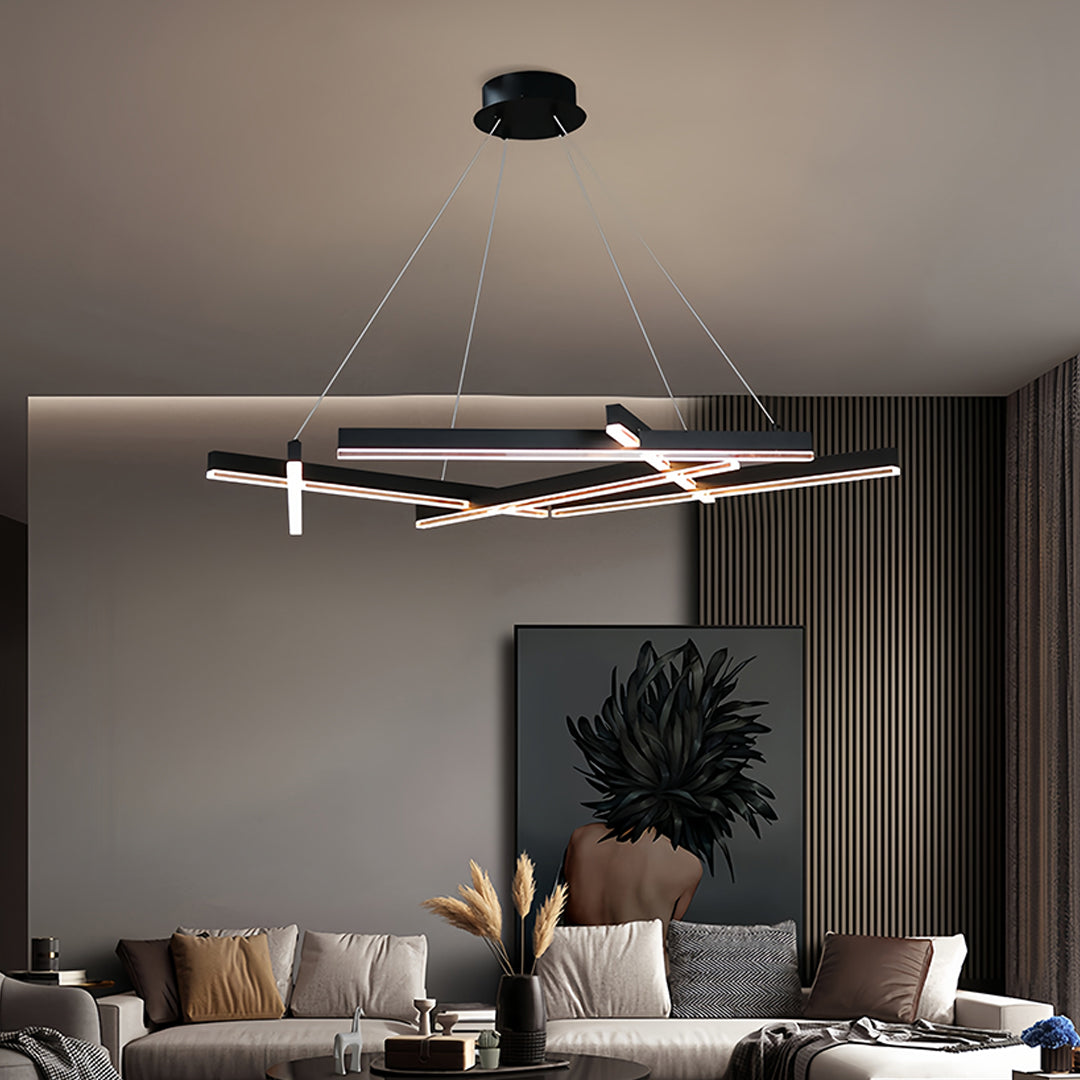 RAVENSCROFT MODERN BLACK METAL GEOMETRIC CHANDELIER WITH LED ILLUMINATION