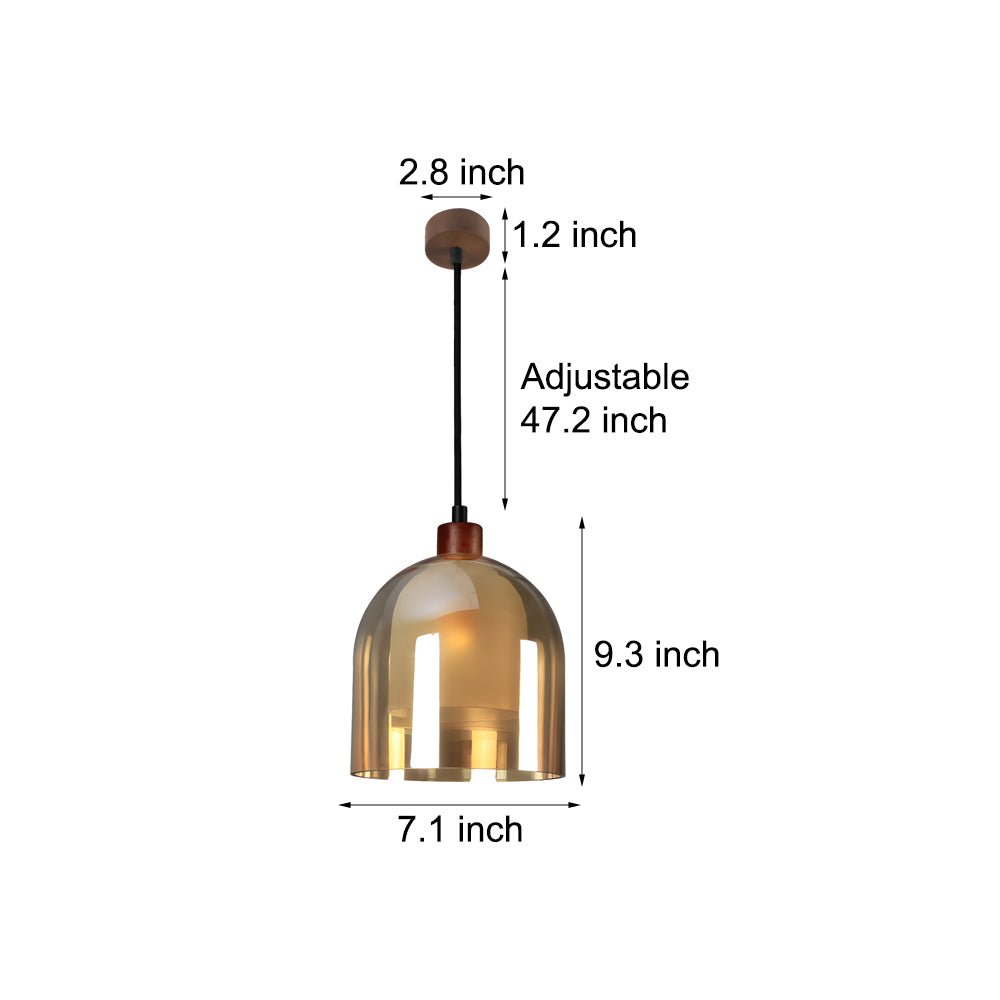 WINDSOR BROWN WOODEN PENDANT LIGHT WITH DOUBLE GLASS SHADE