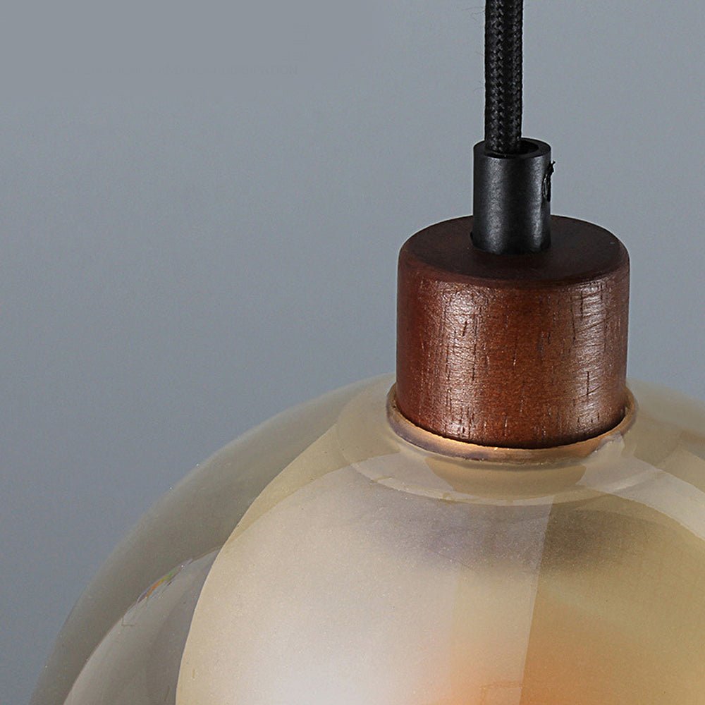 WINDSOR BROWN WOODEN PENDANT LIGHT WITH DOUBLE GLASS SHADE