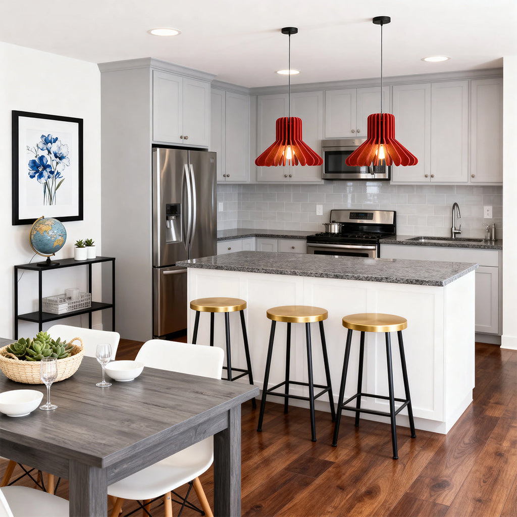 1. **MONTGOMERY FELT-ENCLOSED PENDANT LUMINAIRE**  
   A sophisticated pendant light featuring a sound-absorbing felt exterior and a robust iron frame, perfect for enhancing ambiance in any room.

2. **WINSLOW IRON & FELT HANGING ILLUMINATOR**  
   An inn