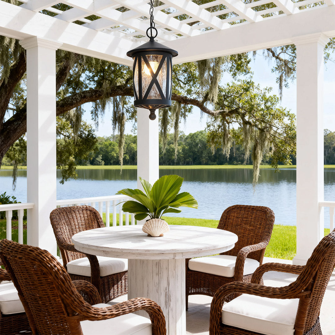 RAVENSWOOD BLACK IRON HANGING LANTERN WITH ADJUSTABLE CHAIN