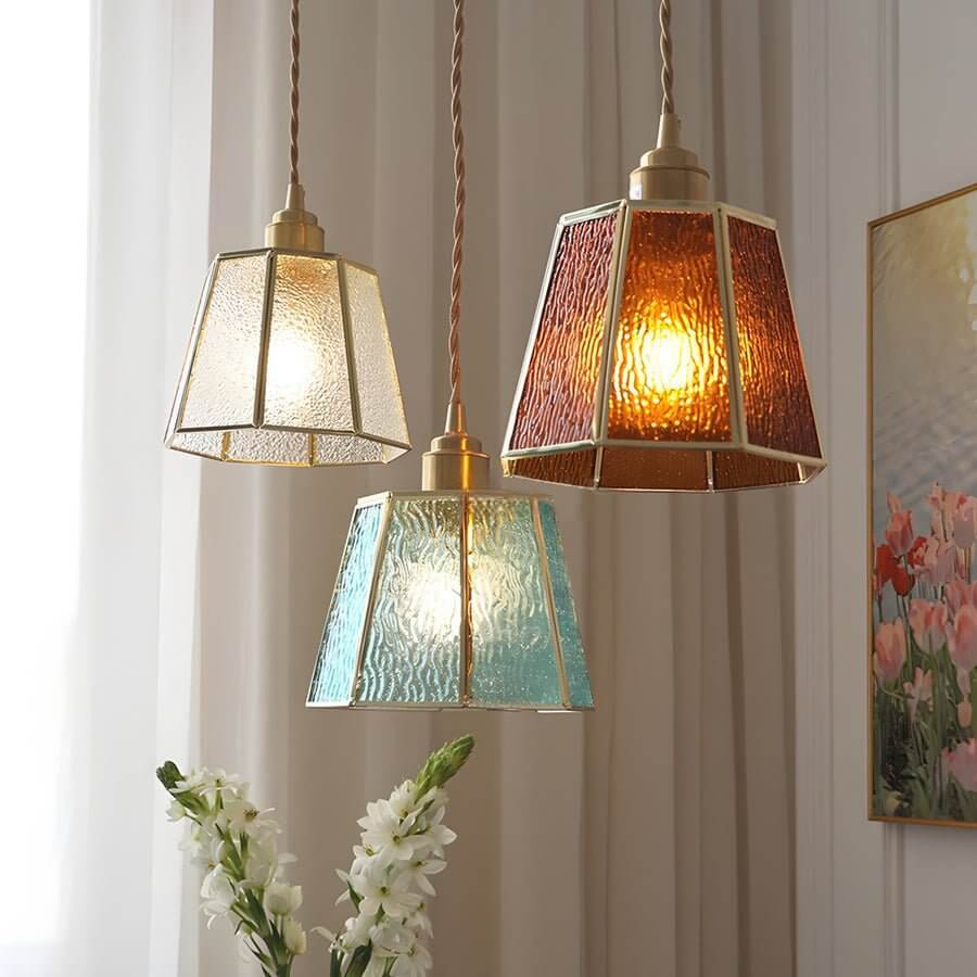 WINDSOR POLYGONAL BRASS AND GLASS LED PENDANT LIGHT WITH CUSTOMIZABLE HEIGHT