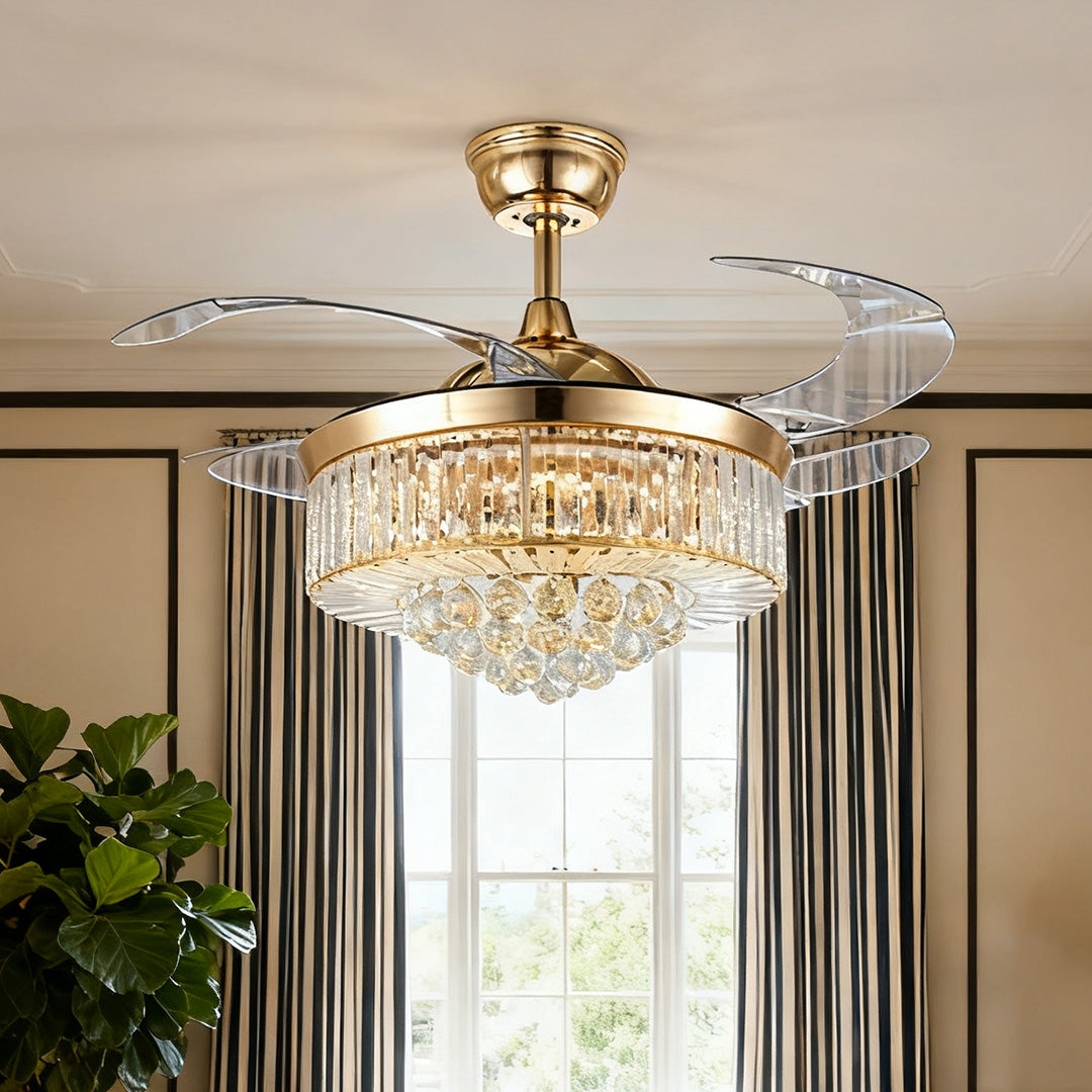 WINTHORPE GILDED IRON CEILING FAN WITH CRYSTAL ILLUMINATION