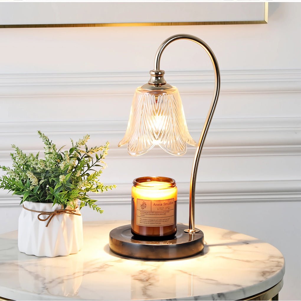 WINDSOR BLOOM ARTISAN GLASS DESK LAMP WITH INTEGRATED CUP HOLDER FOR READING AND DECOR