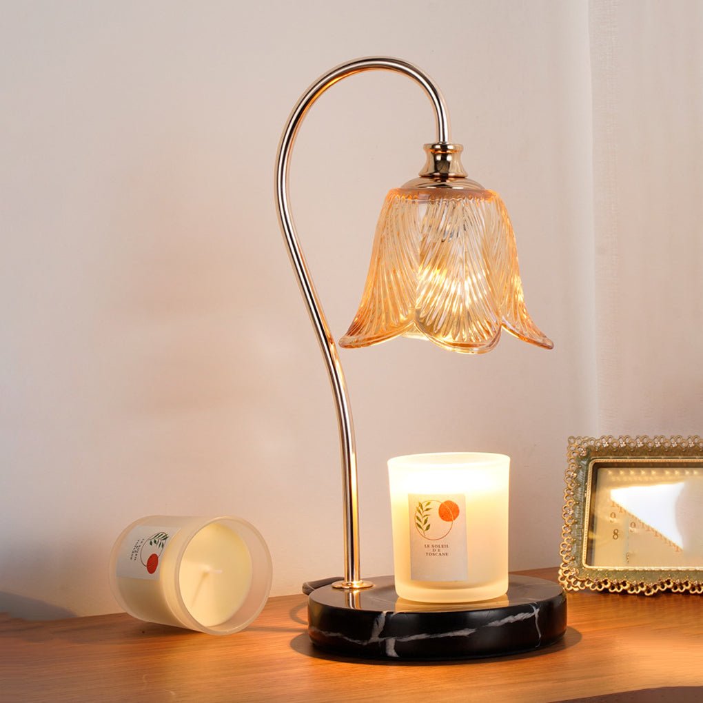 WINDSOR BLOOM ARTISAN GLASS DESK LAMP WITH INTEGRATED CUP HOLDER FOR READING AND DECOR