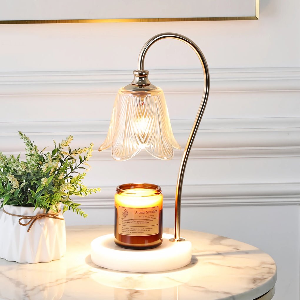 WINDSOR BLOOM ARTISAN GLASS DESK LAMP WITH INTEGRATED CUP HOLDER FOR READING AND DECOR