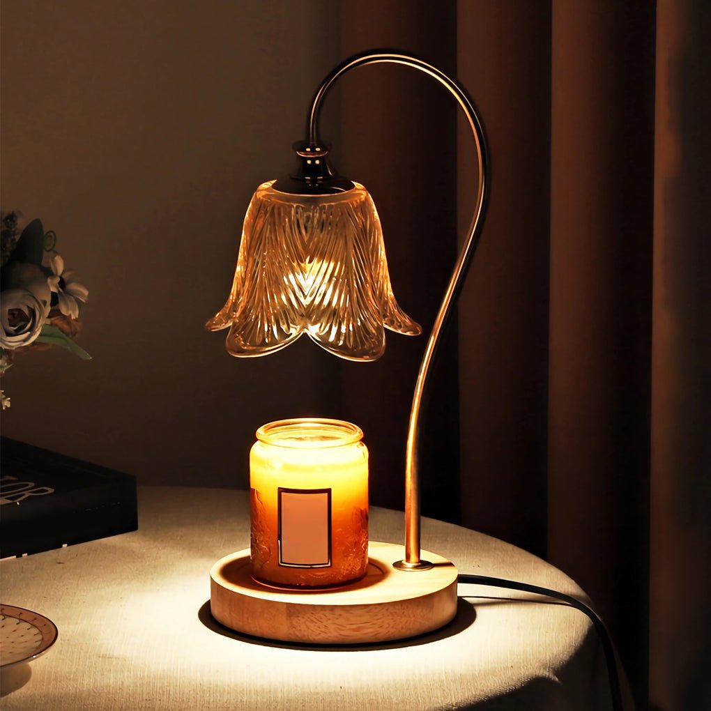 WINDSOR BLOOM ARTISAN GLASS DESK LAMP WITH INTEGRATED CUP HOLDER FOR READING AND DECOR
