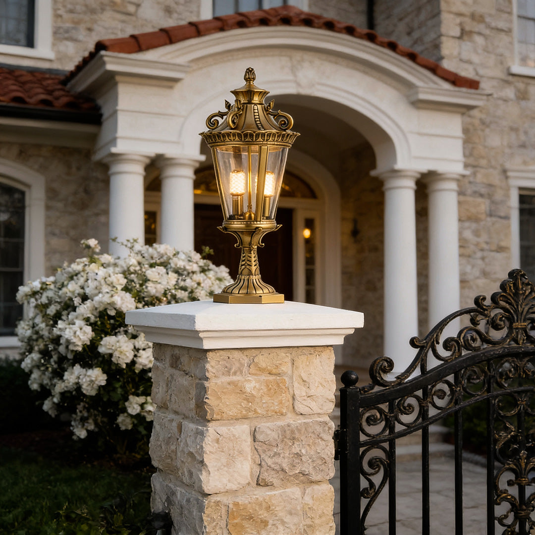 WINDSOR GLASS COLUMN OUTDOOR LIGHTING, WEATHERPROOF FENCE LANTERN