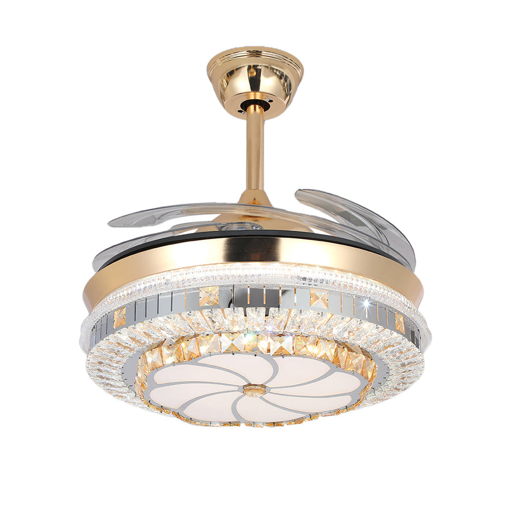 WINDSOR CRYSTAL-ENCRUSTED CEILING FAN WITH INVISIBLE LIGHTING AND FOUR BLADES