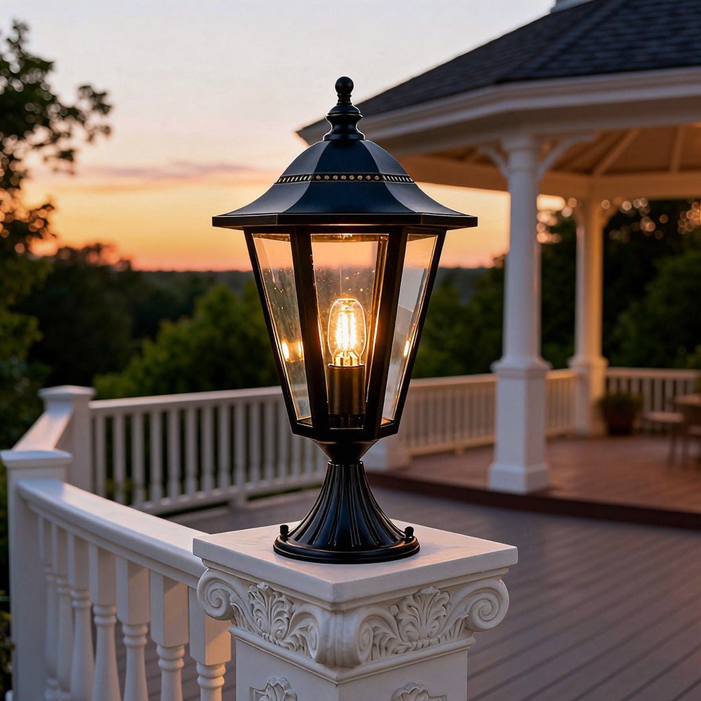 WINDSOR COURTYARD PILLAR LANTERN - European-Inspired Weatherproof Outdoor Illumination