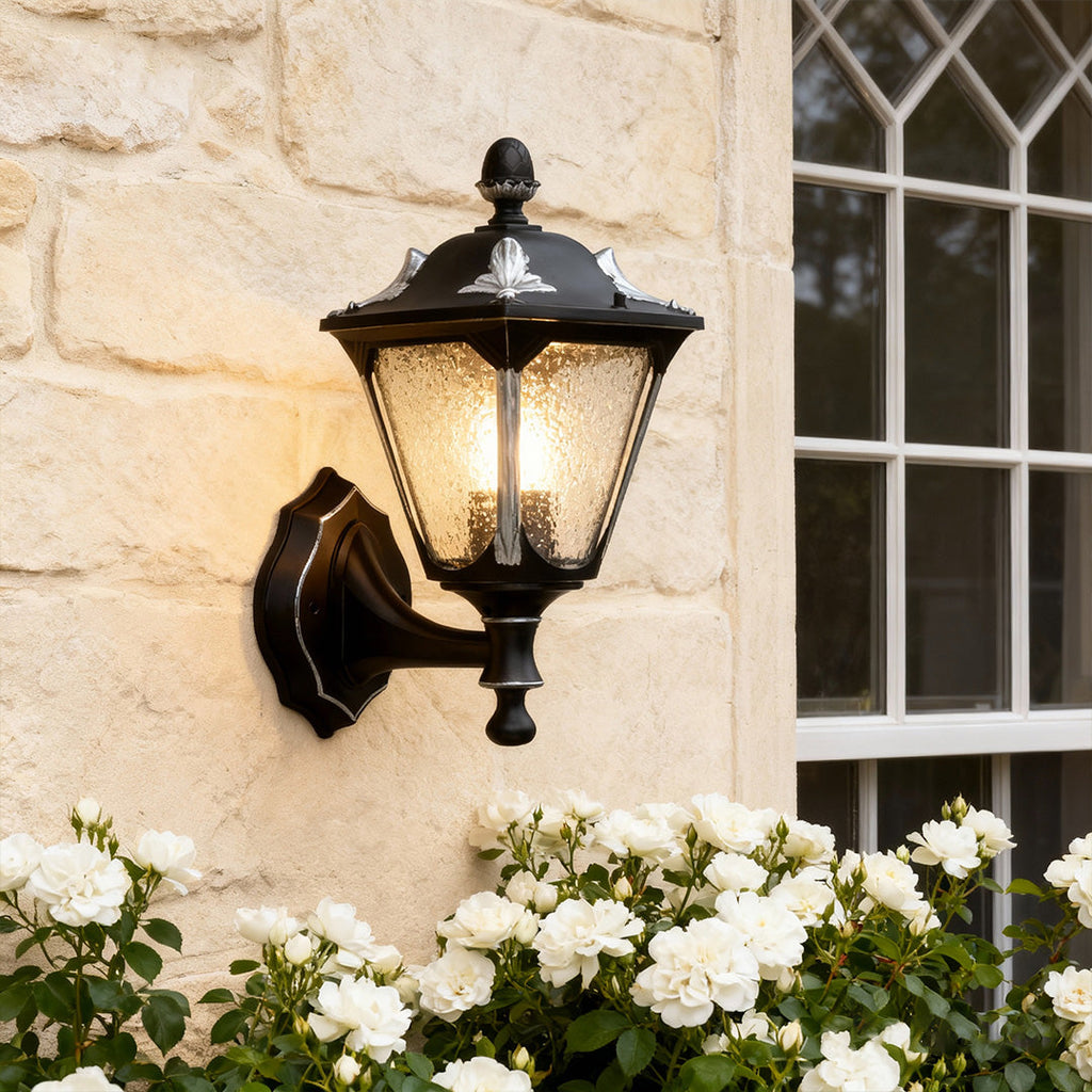 WINTHORPE WEATHERED ALUMINUM WALL LANTERN WITH GLASS ENCLOSURE