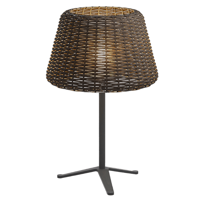 WINDSOR WOVEN RATTAN LED OUTDOOR LANTERN WITH STAKE AND OPEN-TOP ACCENT