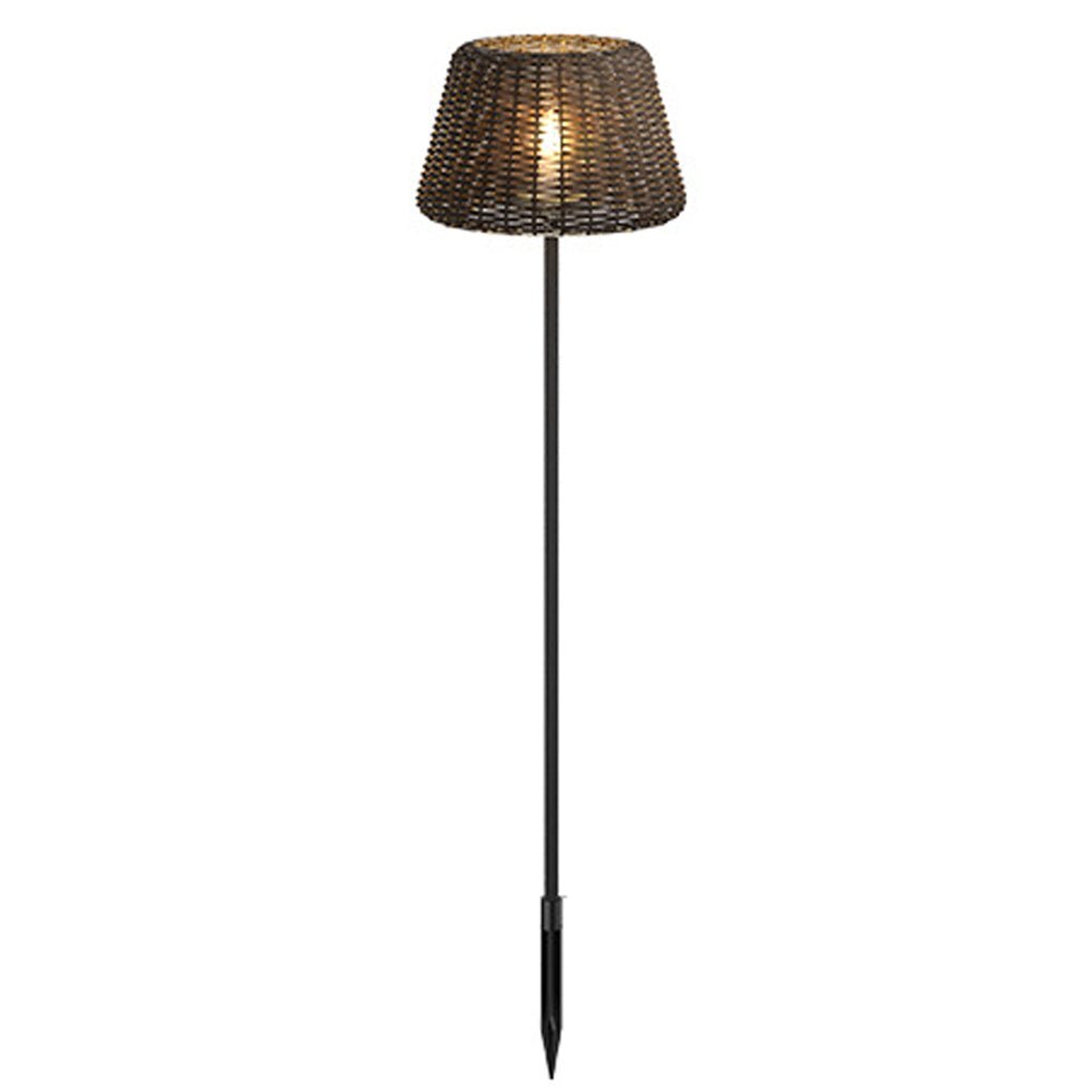 WINDSOR WOVEN RATTAN LED OUTDOOR LANTERN WITH STAKE AND OPEN-TOP ACCENT