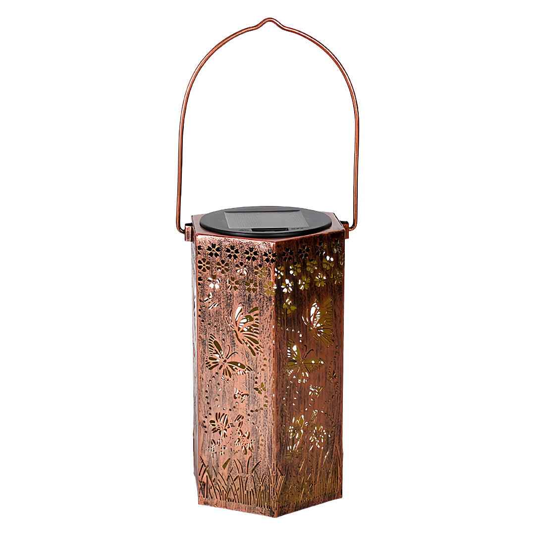 RAVENHALL SCARLET SOLAR LANTERN WITH INTRICATE CUTOUT FRAME